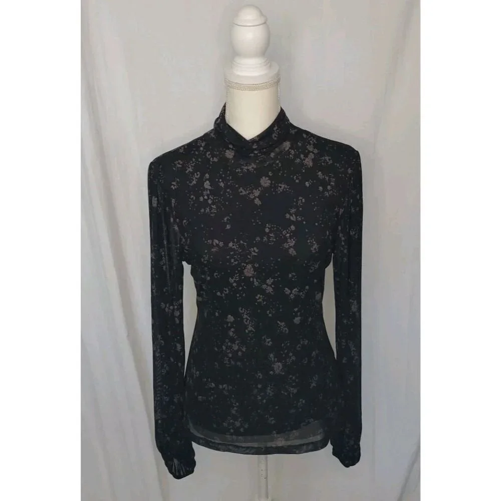 Sanctuary Mesh Turtle Neck Top Lined Dark Romantic Whimsigoth Slimming Sz. M